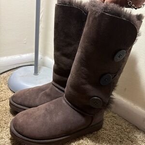Brown Suede Boots with Button Detail
